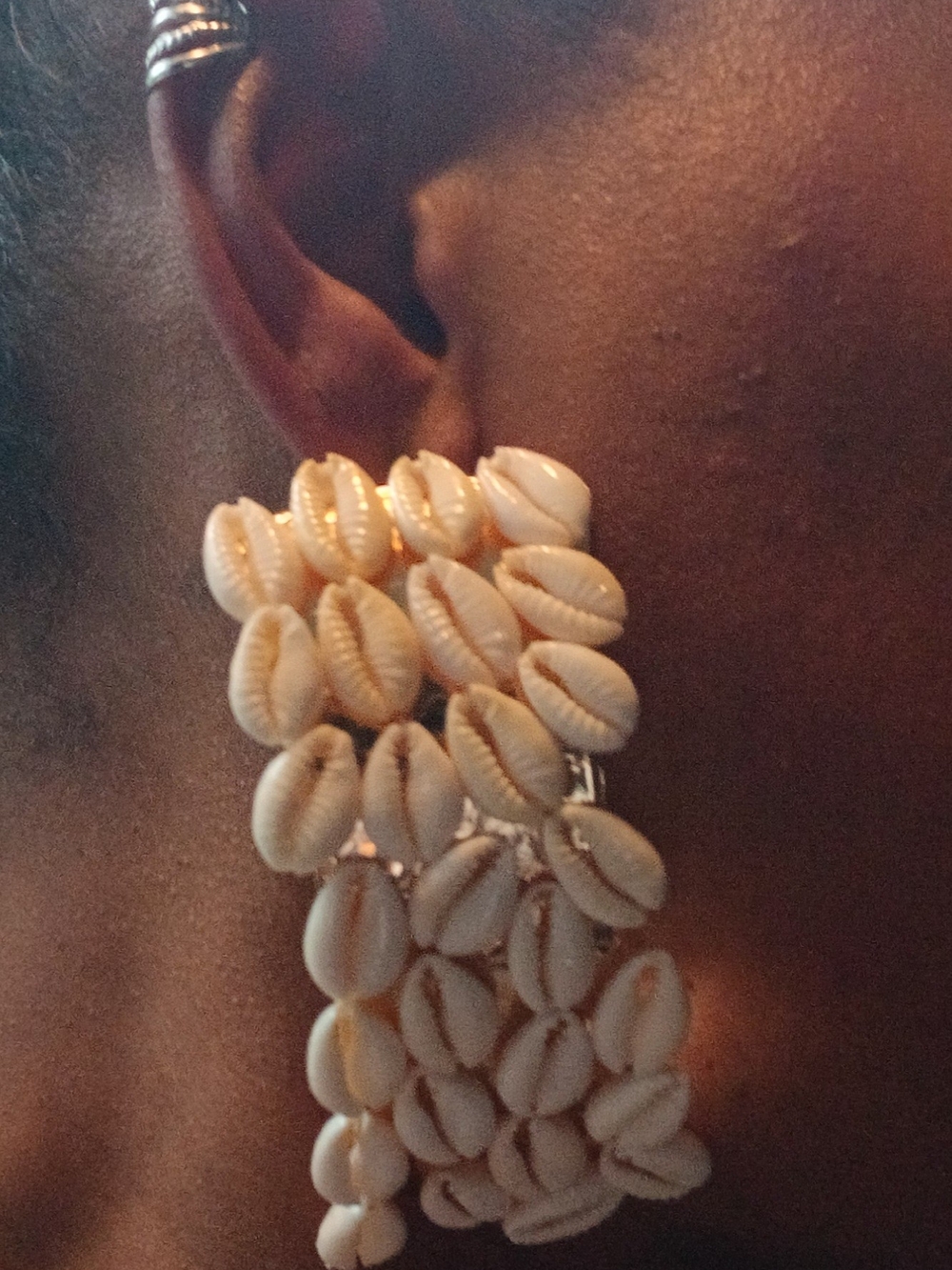 Handmade Cowrie Shell Statement Earrings in Natural Cream